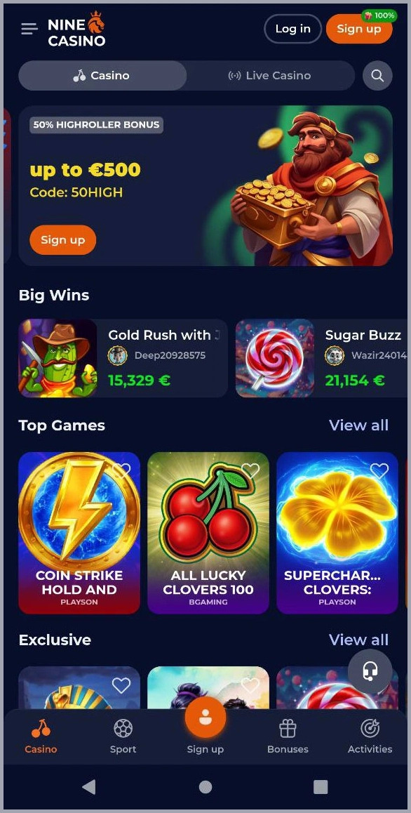 Complete collection of all slot machines at NineCasino
